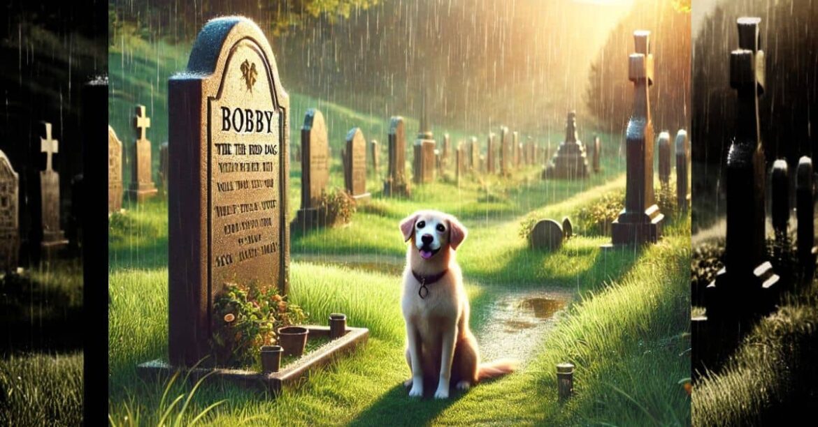 Emotional photo and sory of a dog representing love and loyalty at a grave site.